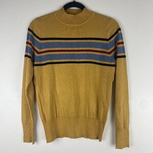 Code x Mode Women's Pullover Mock Neck Sweater Size M Mustard Striped